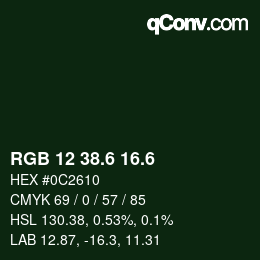 カラーコード: RGB 12 38.6 16.6 | qconv.com