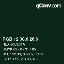 カラーコード: RGB 12 38.6 26.6 | qconv.com