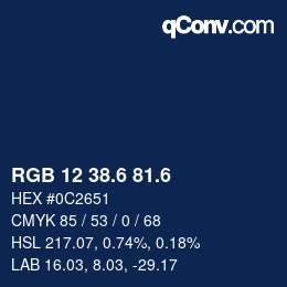 カラーコード: RGB 12 38.6 81.6 | qconv.com