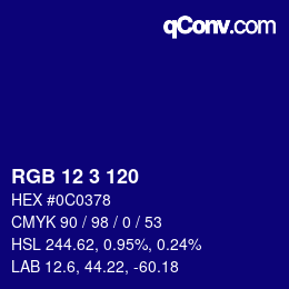 颜色代码: RGB 12 3 120 | qconv.com