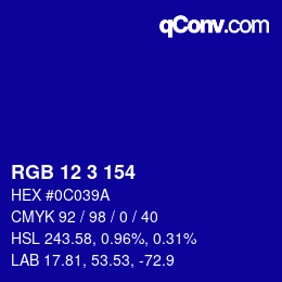 Color code: RGB 12 3 154 | qconv.com