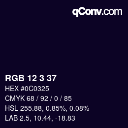 Color code: RGB 12 3 37 | qconv.com