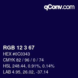 カラーコード: RGB 12 3 67 | qconv.com