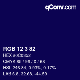 Color code: RGB 12 3 82 | qconv.com