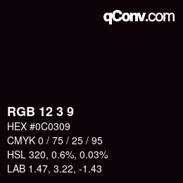 カラーコード: RGB 12 3 9 | qconv.com