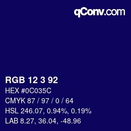 Color code: RGB 12 3 92 | qconv.com