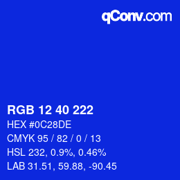 Color code: RGB 12 40 222 | qconv.com