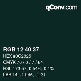 カラーコード: RGB 12 40 37 | qconv.com