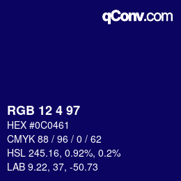 カラーコード: RGB 12 4 97 | qconv.com