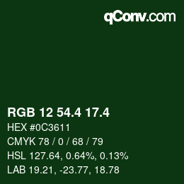 カラーコード: RGB 12 54.4 17.4 | qconv.com