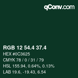 カラーコード: RGB 12 54.4 37.4 | qconv.com