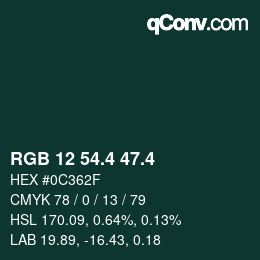 カラーコード: RGB 12 54.4 47.4 | qconv.com