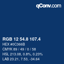 カラーコード: RGB 12 54.8 107.4 | qconv.com