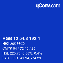 カラーコード: RGB 12 54.8 192.4 | qconv.com