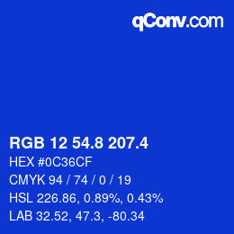 カラーコード: RGB 12 54.8 207.4 | qconv.com