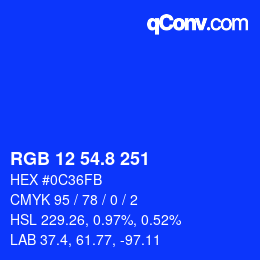 カラーコード: RGB 12 54.8 251 | qconv.com