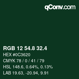 カラーコード: RGB 12 54.8 32.4 | qconv.com