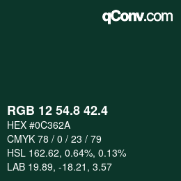 カラーコード: RGB 12 54.8 42.4 | qconv.com