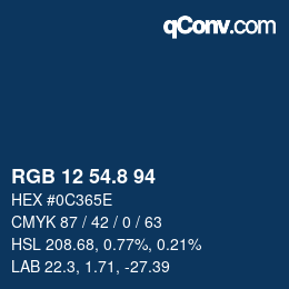 カラーコード: RGB 12 54.8 94 | qconv.com