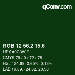 カラーコード: RGB 12 56.2 15.6 | qconv.com