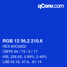 カラーコード: RGB 12 56.2 210.6 | qconv.com