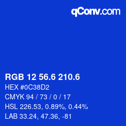 カラーコード: RGB 12 56.6 210.6 | qconv.com