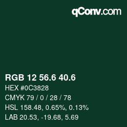 カラーコード: RGB 12 56.6 40.6 | qconv.com