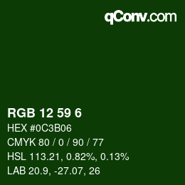 Color code: RGB 12 59 6 | qconv.com