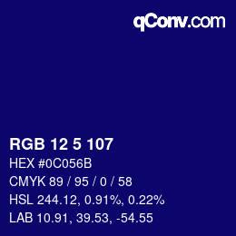 Color code: RGB 12 5 107 | qconv.com