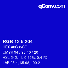 Color code: RGB 12 5 204 | qconv.com