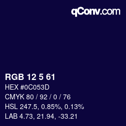 Color code: RGB 12 5 61 | qconv.com