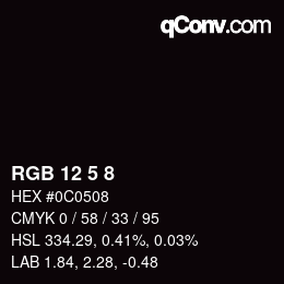 カラーコード: RGB 12 5 8 | qconv.com