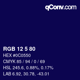 カラーコード: RGB 12 5 80 | qconv.com
