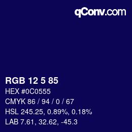 Color code: RGB 12 5 85 | qconv.com