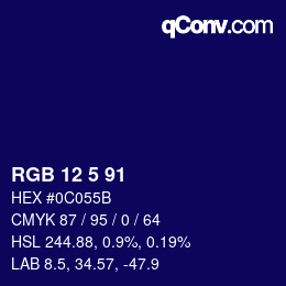 Color code: RGB 12 5 91 | qconv.com