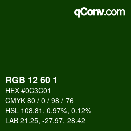カラーコード: RGB 12 60 1 | qconv.com