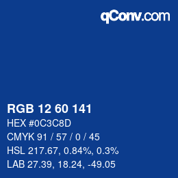 颜色代码: RGB 12 60 141 | qconv.com