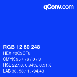 カラーコード: RGB 12 60 248 | qconv.com