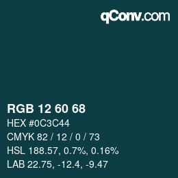 カラーコード: RGB 12 60 68 | qconv.com