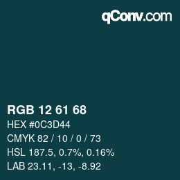 カラーコード: RGB 12 61 68 | qconv.com