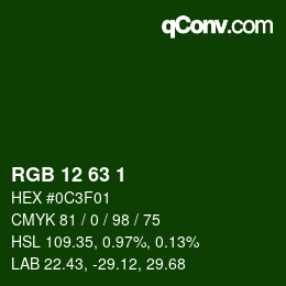 Color code: RGB 12 63 1 | qconv.com