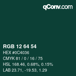 Color code: RGB 12 64 54 | qconv.com