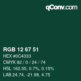Color code: RGB 12 67 51 | qconv.com