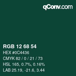 Color code: RGB 12 68 54 | qconv.com