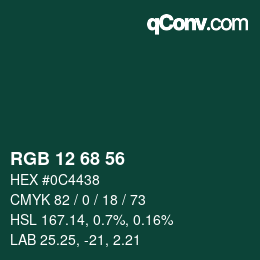カラーコード: RGB 12 68 56 | qconv.com