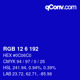 Color code: RGB 12 6 192 | qconv.com