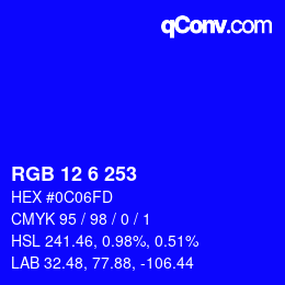 Código de color: RGB 12 6 253 | qconv.com