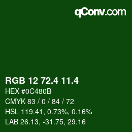 カラーコード: RGB 12 72.4 11.4 | qconv.com