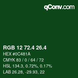 カラーコード: RGB 12 72.4 26.4 | qconv.com