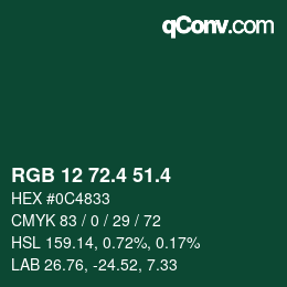 カラーコード: RGB 12 72.4 51.4 | qconv.com